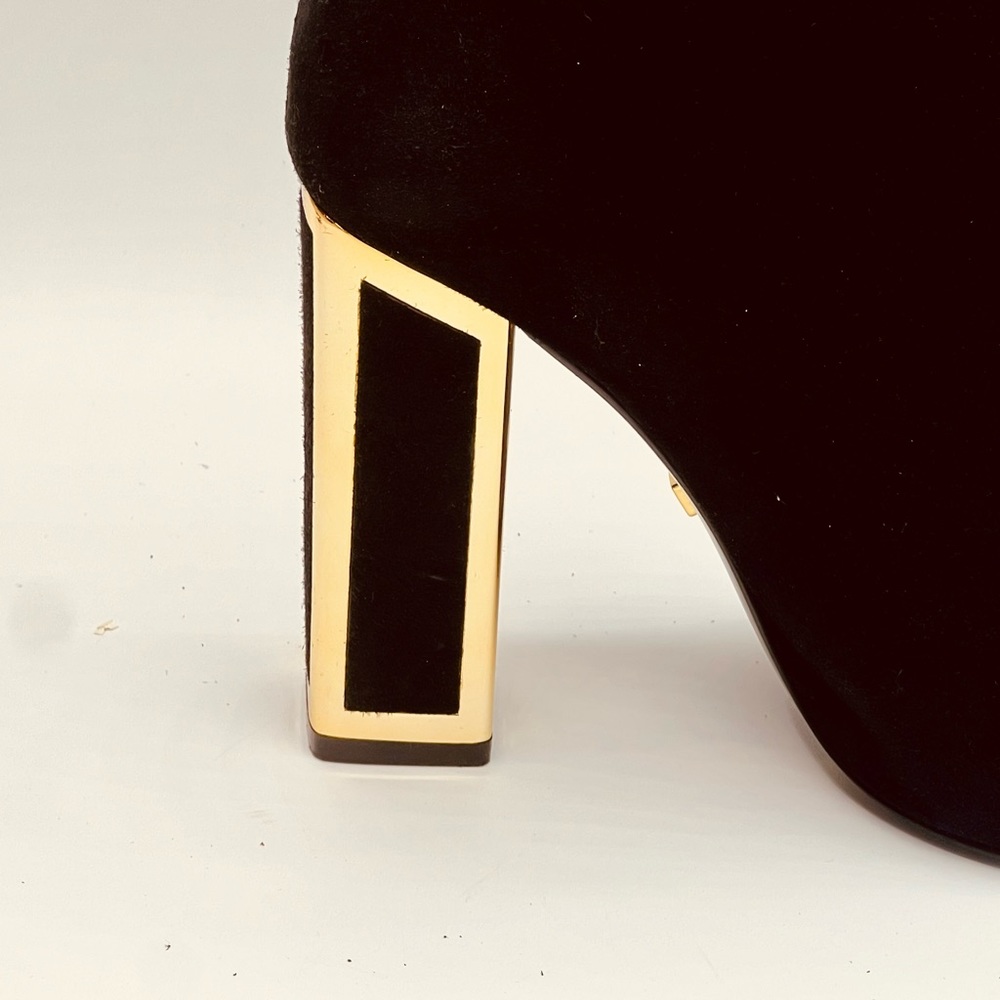 KAT MACONIE Black Suede Boots  With Funky Gold Accent On 4”Heels US6 EU37 - Picture 7 of 12